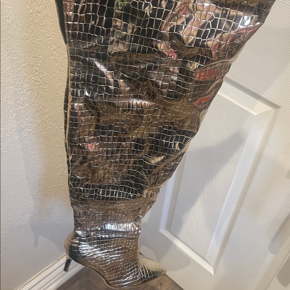 Gold Knee-High Stiletto Boots - Picture 2 of 2